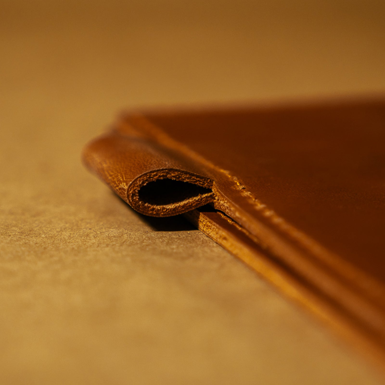 Close up of a dark brown leather journal cover on a beige background